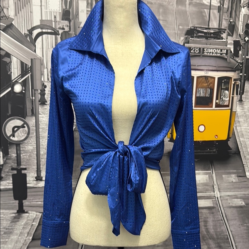 Blue Women's Tie-Front Top, new without tag